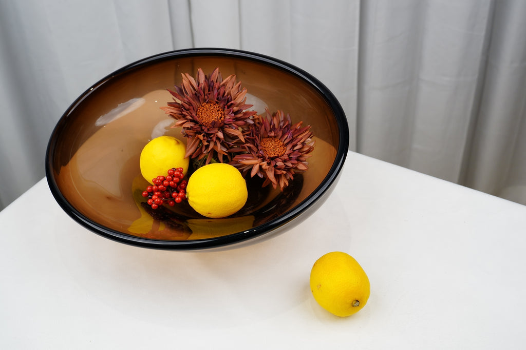 Amber-Brown Tilted Glass Centrepiece Bowl