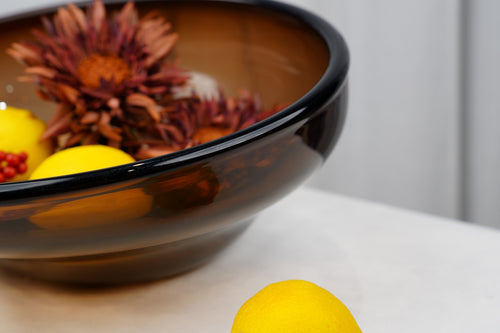 Amber-Brown Tilted Glass Centrepiece Bowl