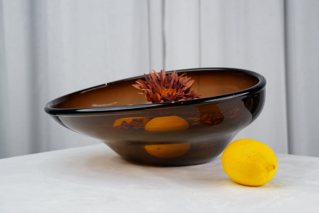 Amber-Brown Tilted Glass Centrepiece Bowl
