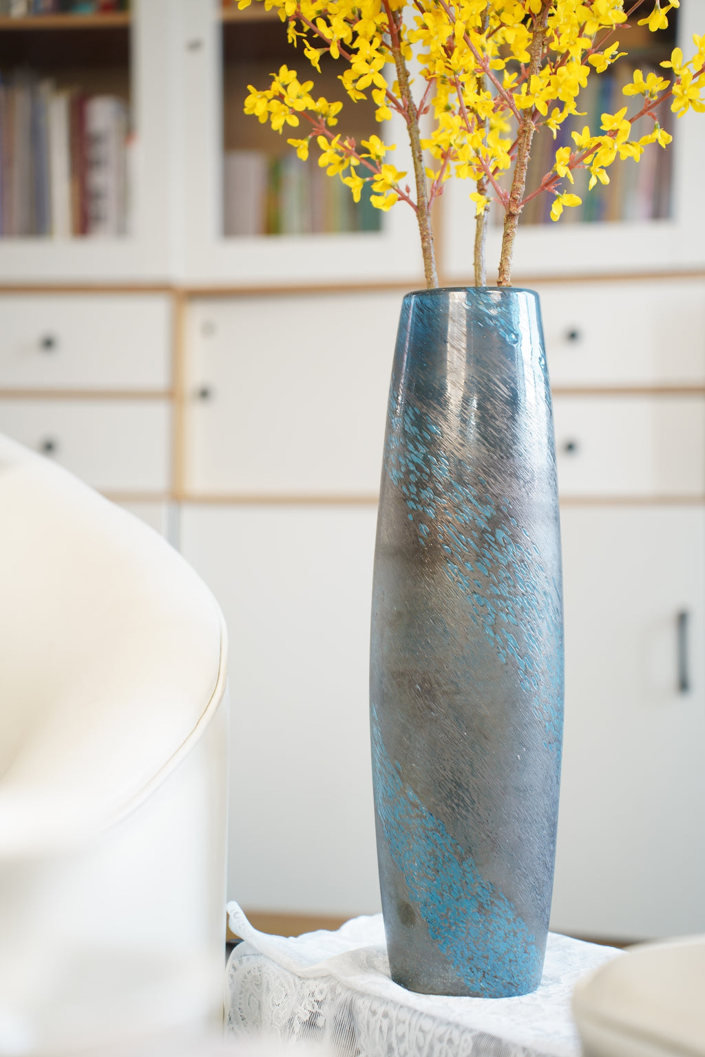 Nocturne Aqua Sculptural Vase, 49 cm