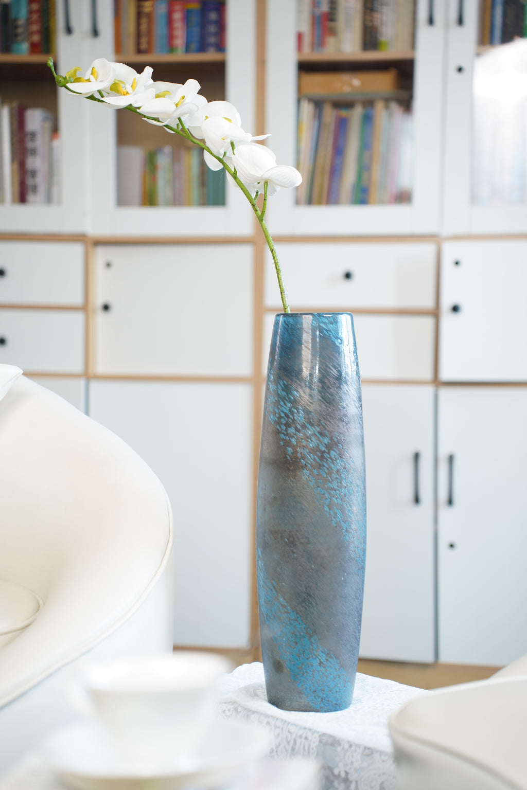 Nocturne Aqua Sculptural Vase, 49 cm