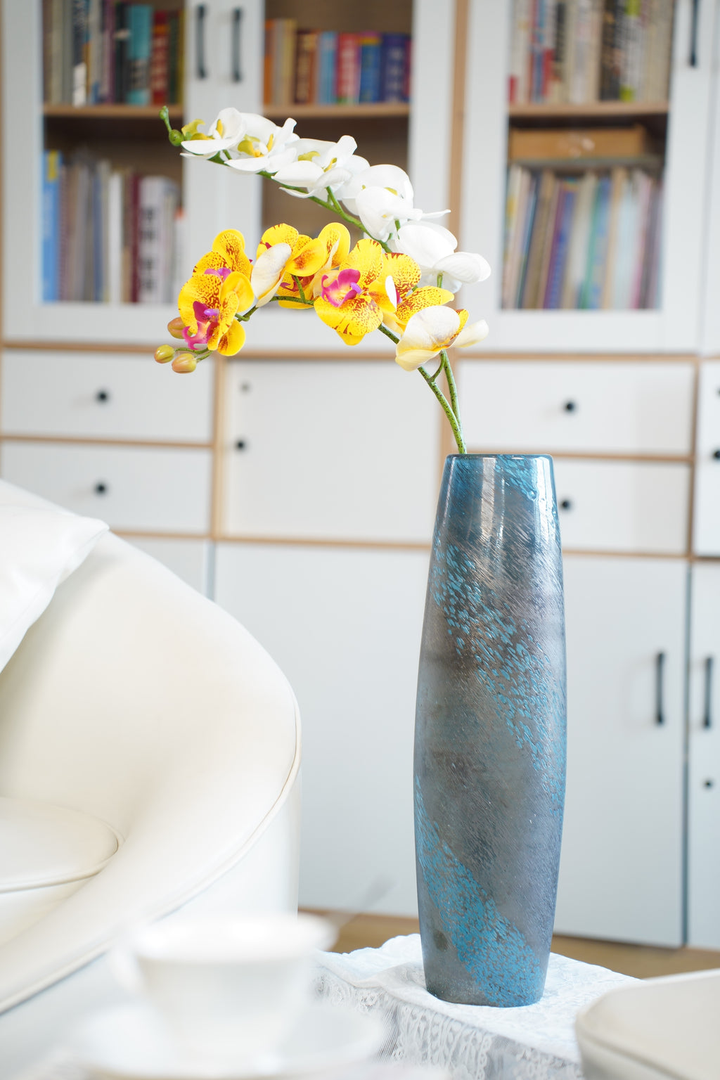 Nocturne Aqua Sculptural Vase, 49 cm