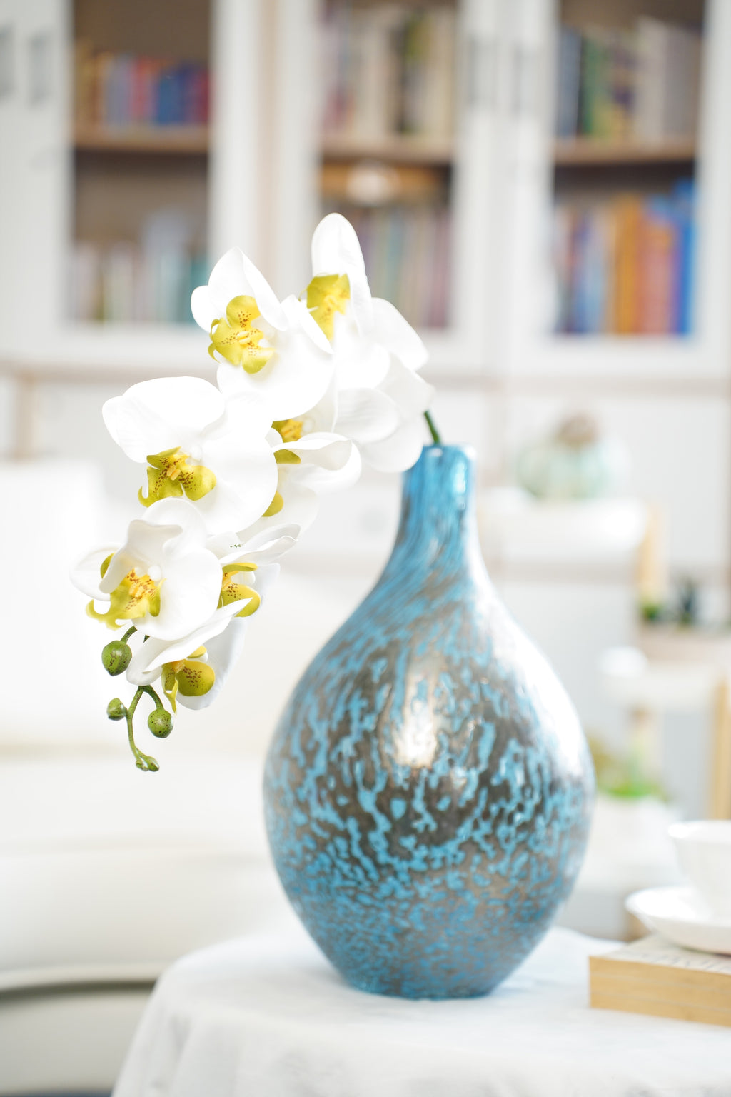 White Phalaenopsis Orchid, 98cm (9 Heads)